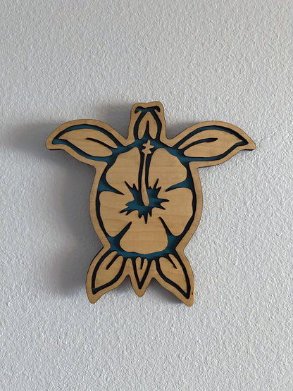Brighten up your living space with some colorful turtle decor! Each piece of wall art features a sea turtle with hibiscus flower and an inlay color. Variety of colors and wood stains. A thoughtful gift for friends, loved ones, teacher appreciation! Handmade by Space Rubber Ducky Designs in Southern California, USA.